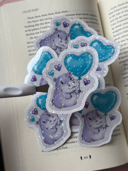 🦛 Starry Hippo – Holografisk vinyl sticker