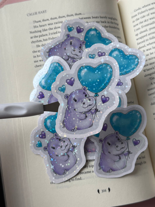 🦛 Starry Hippo – Holografisk vinyl sticker