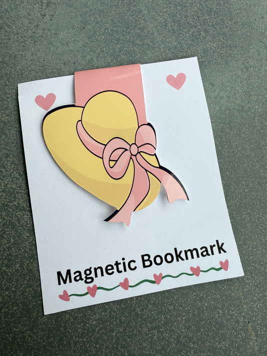 🌸 Magnetiskt Bokmärke – Sommarhatt med Rosett