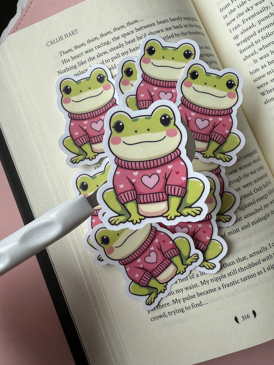 🐸 Cozy Frog – Laminerad vinyl sticker